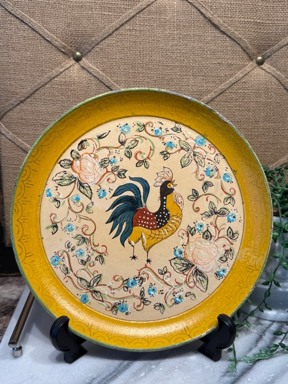 Vintage Hand-Painted Rooster Decorative Plate